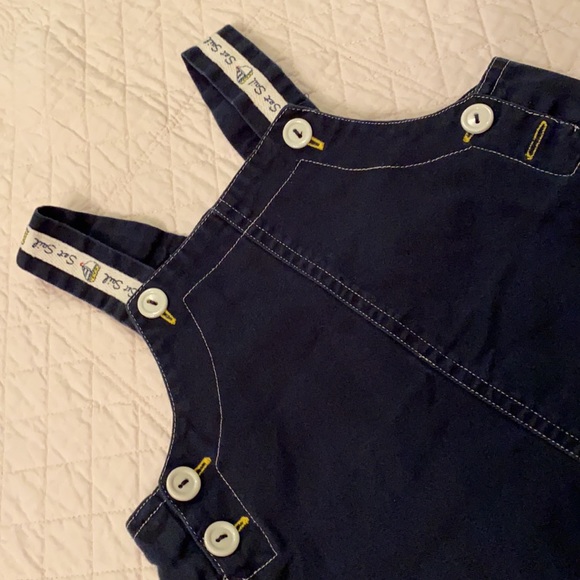{VTG} Ahoy Set Sail Embroidered Sailboat Shortalls 100% Cotton Navy Blue (16M) - Picture 3 of 14